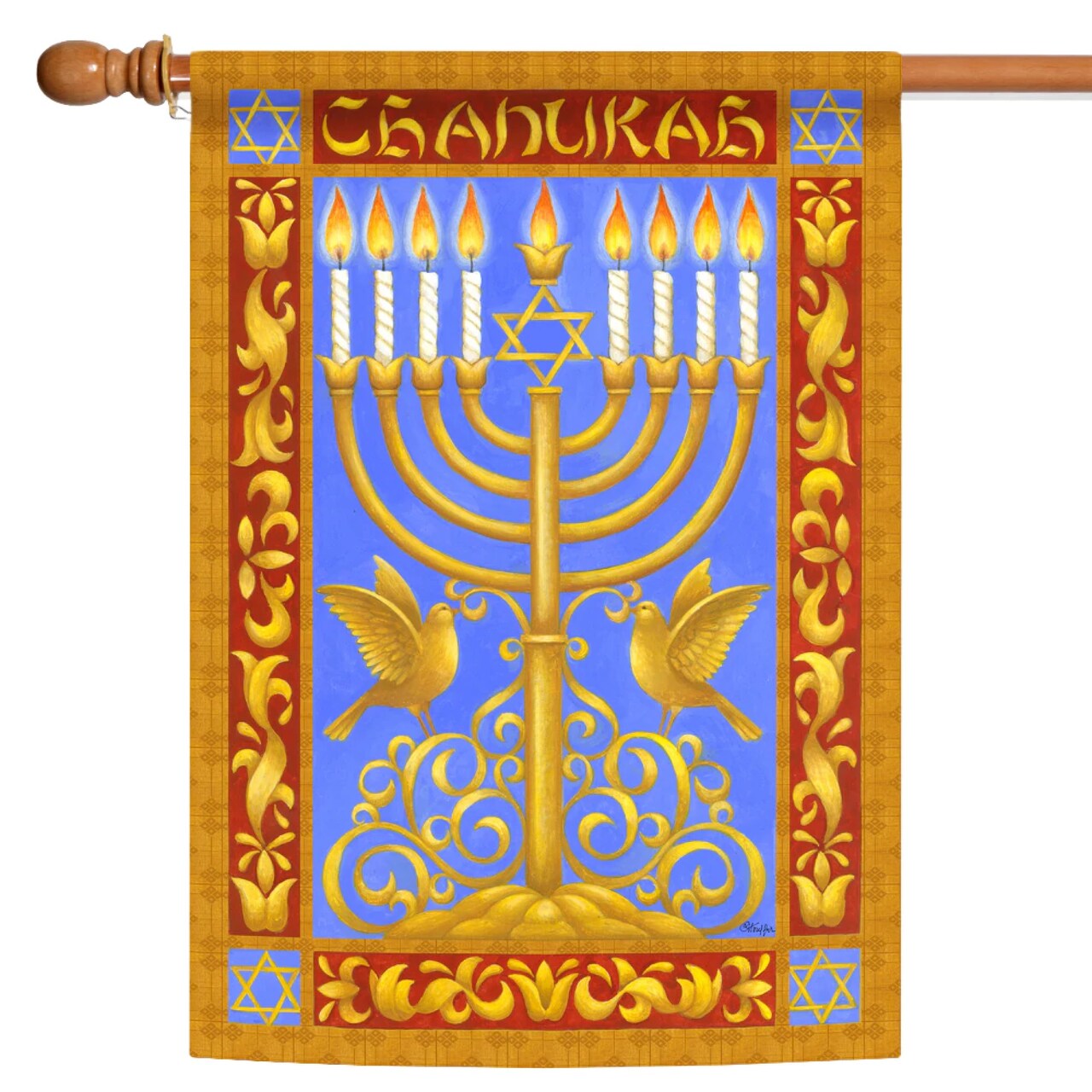 Toland Home Garden Festival of Lights Chanukah Menorah Outdoor House Flag - 40" x 28" - Blue and Gold